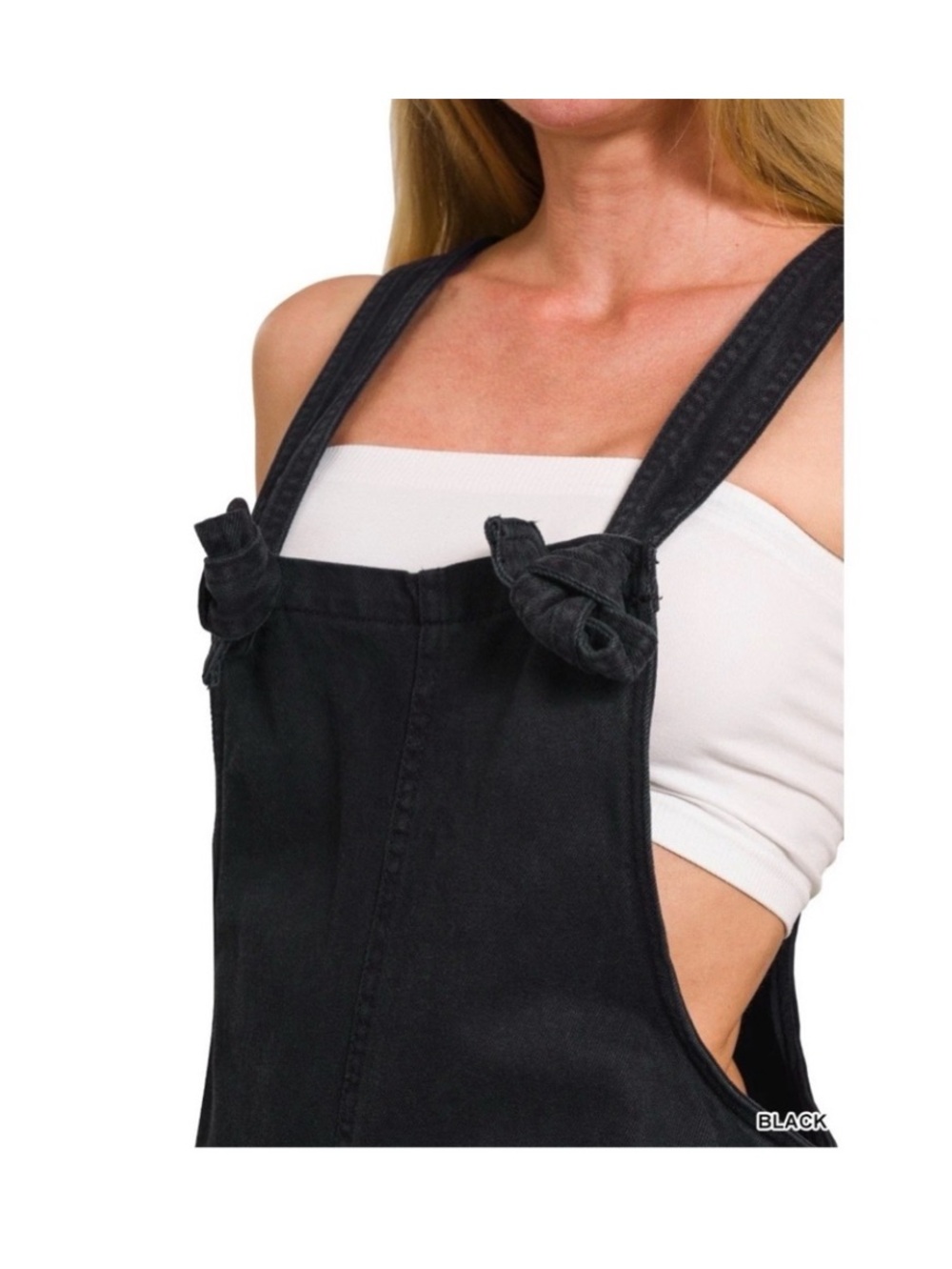 NWT Size Small Zenana Black Woven Knot Strap Wide Leg Overalls/ Jumpsuit - Picture 2 of 11